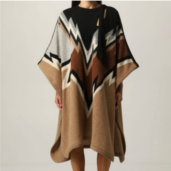 Zadig & Voltaire Women Aztec Boho Hobo Tunic Gypsy Wool Poncho Sz One Size - Picture 1 of 11